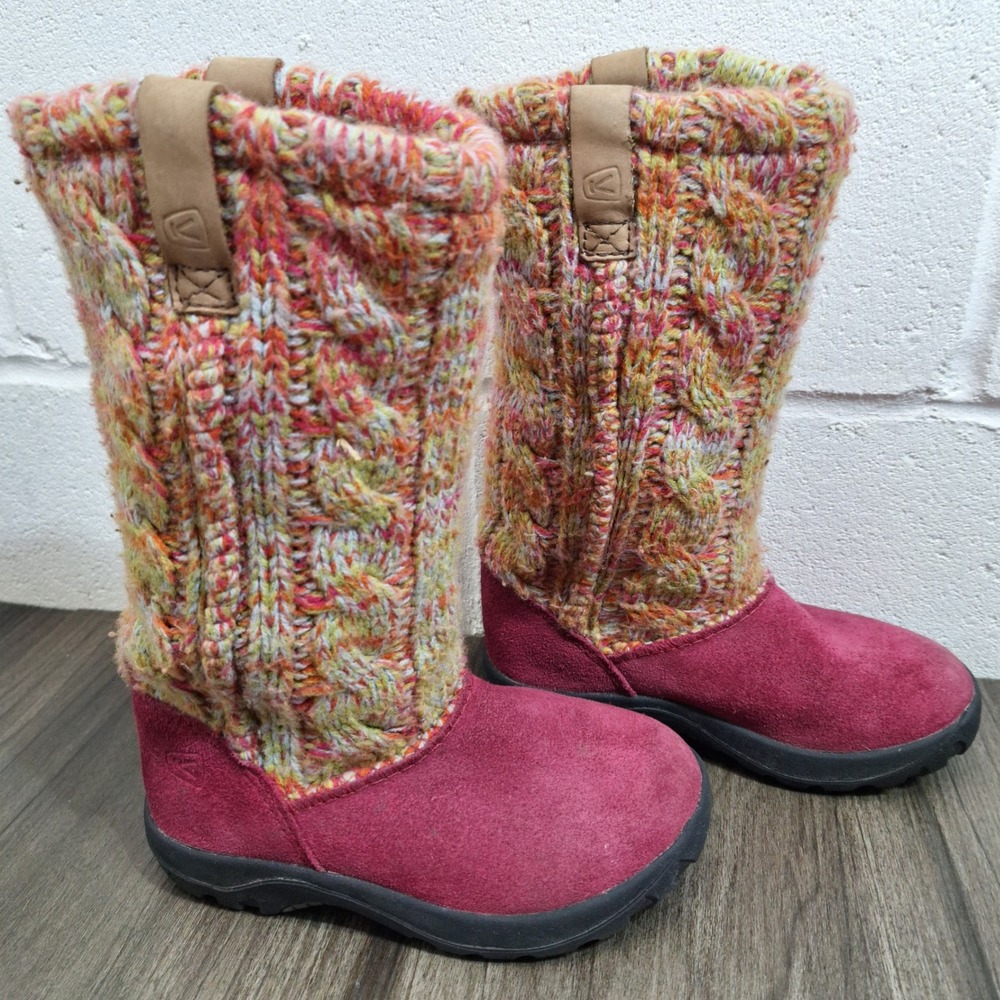 Keen Kids Berry Suede Multi Color Cable Knit Waterproof Winter Boots Size 11 US